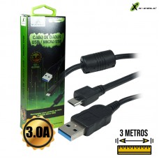 Cabo Micro USB V8 3.0 Dados e Carregador para PS4 com Filtro 3m X-Cell XC-CAB6